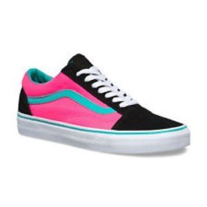 VANS Old Skool Mens Size 11 Black Suede Hot Pink Turquoise